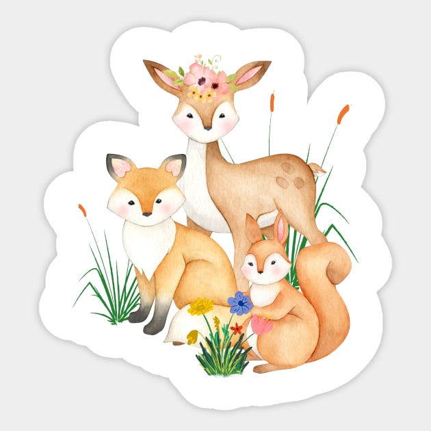 Forest Animals Deer, Fox, and Squirrel Sticker by Unicorns and Farts